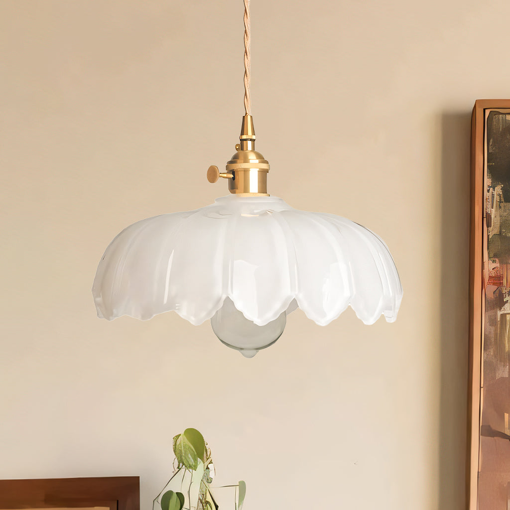 Rustic Tulip Glass Pendant Light with Brass Finish