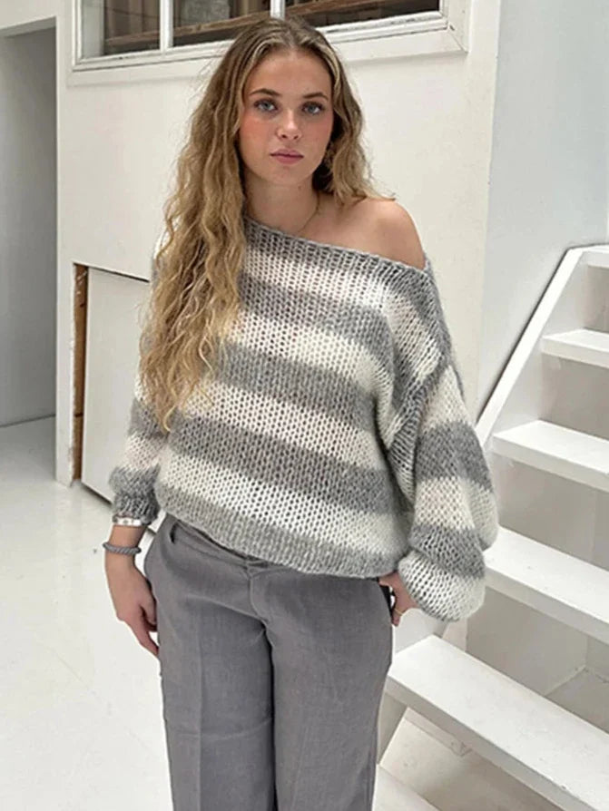 Oversized Pink Striped Sweater for Women