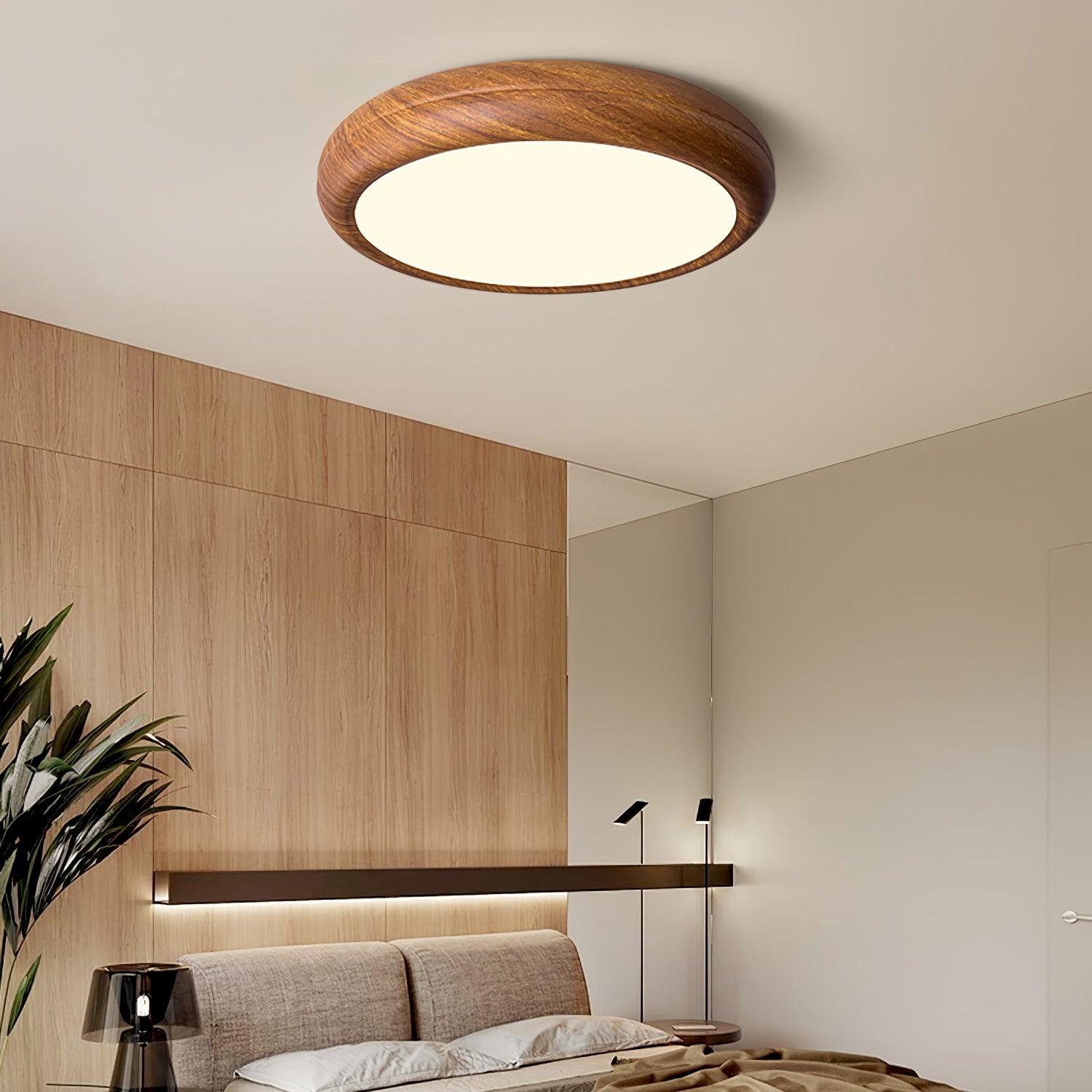 Scandinavian LED Ceiling Light with Wood Effect Finish and Even Illumination