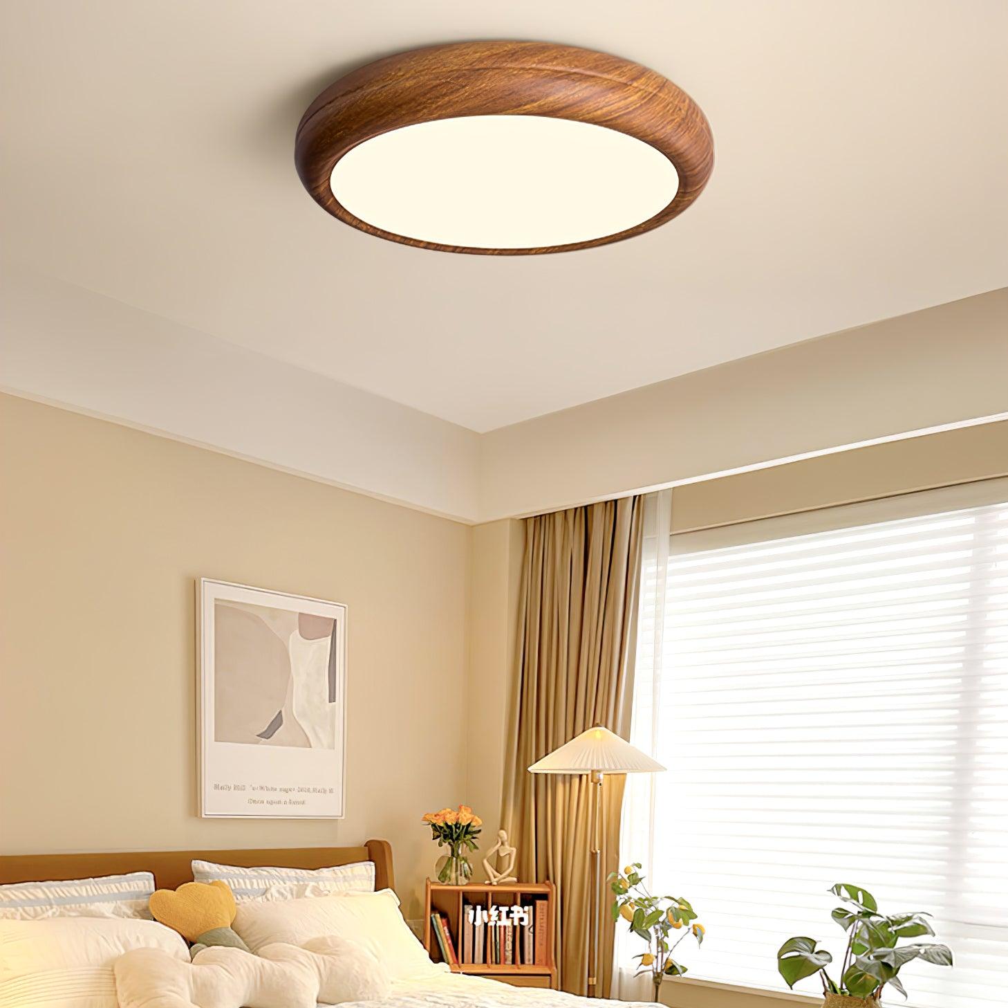 Scandinavian LED Ceiling Light with Wood Effect Finish and Even Illumination