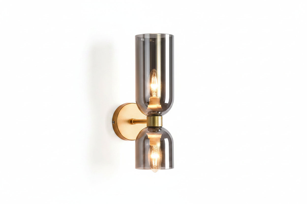 Smoked Glass Up-and-Down Wall Light with Gold Finish