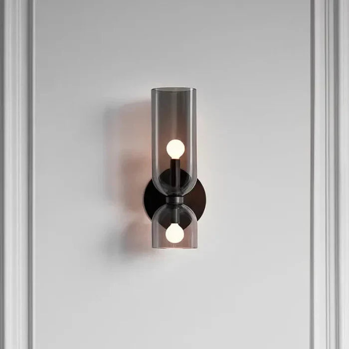 Smoked Glass Up-and-Down Wall Light with Gold Finish