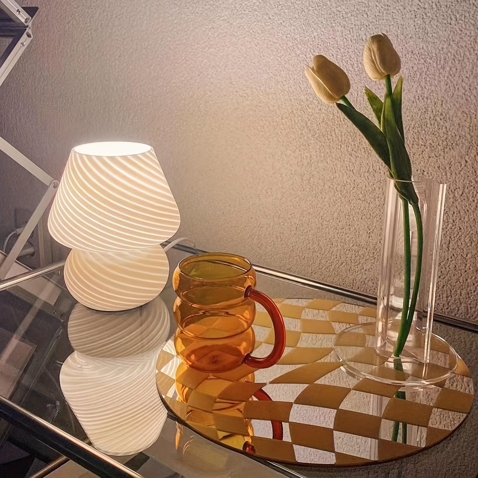 Style Glass Mushroom Lamp USB Dimmable LED Table Light