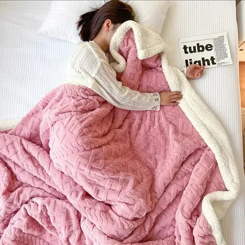 Thick Double-Sided Winter Fleece Blanket with Lamb Wool and Microfibre Flannel