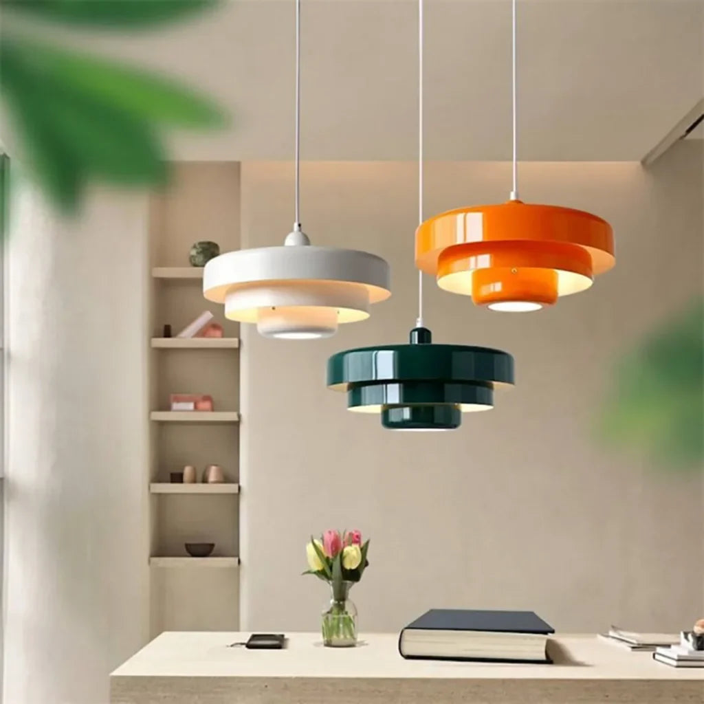 Triple Layer Disc Macaron Pendant Light with Adjustable Height