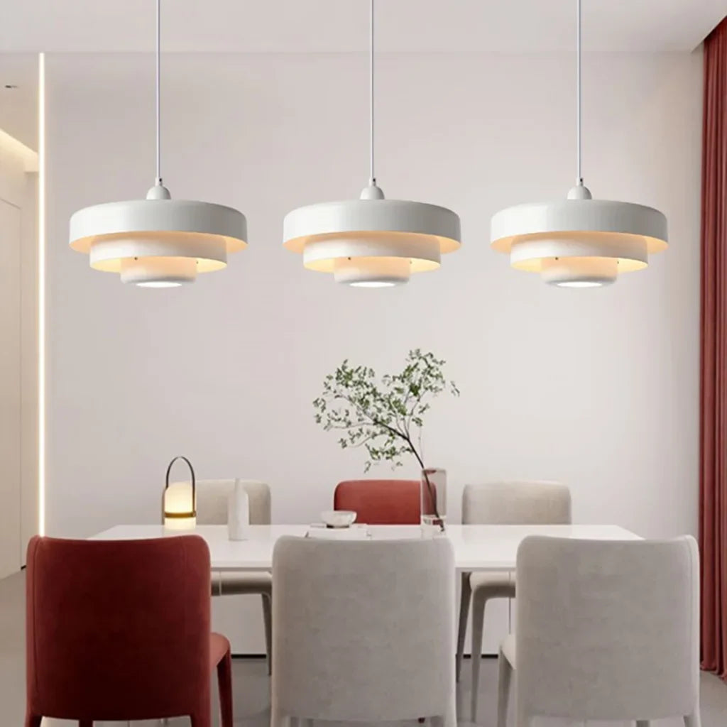 Triple Layer Disc Macaron Pendant Light with Adjustable Height