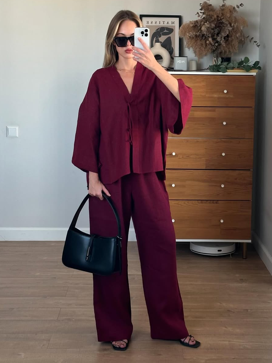 Two Piece Cotton Linen Set Women