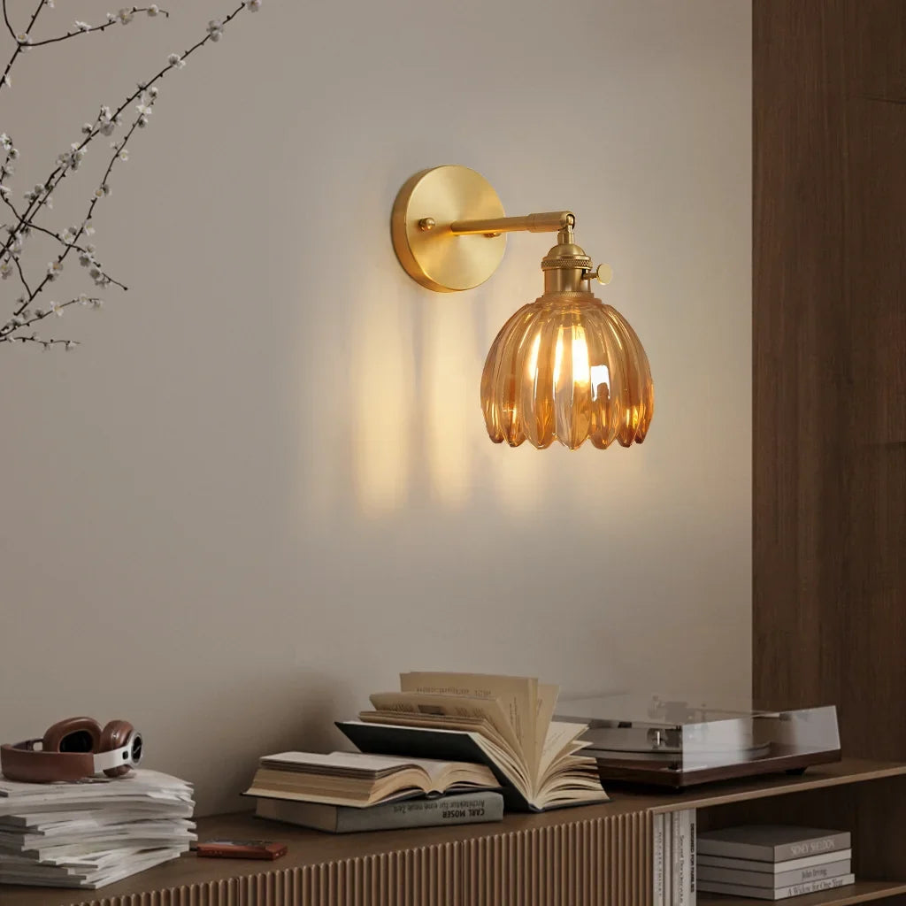 Vintage Lotus Glass Wall Light with Rotatable Tulip Shade