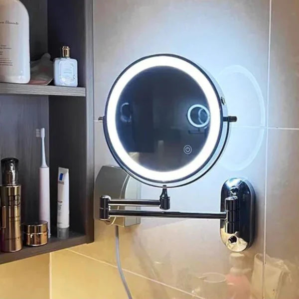 Wall-Mounted LED Magnifying Cosmetic Mirror with Touch Control