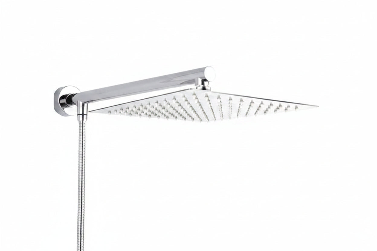 Wall-Mounted Rainfall Shower Head with Ultra-Slim Design and Chrome Finish