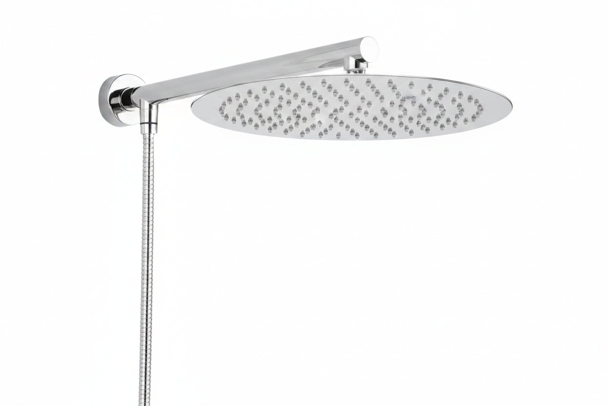 Wall-Mounted Rainfall Shower Head with Ultra-Slim Design and Chrome Finish