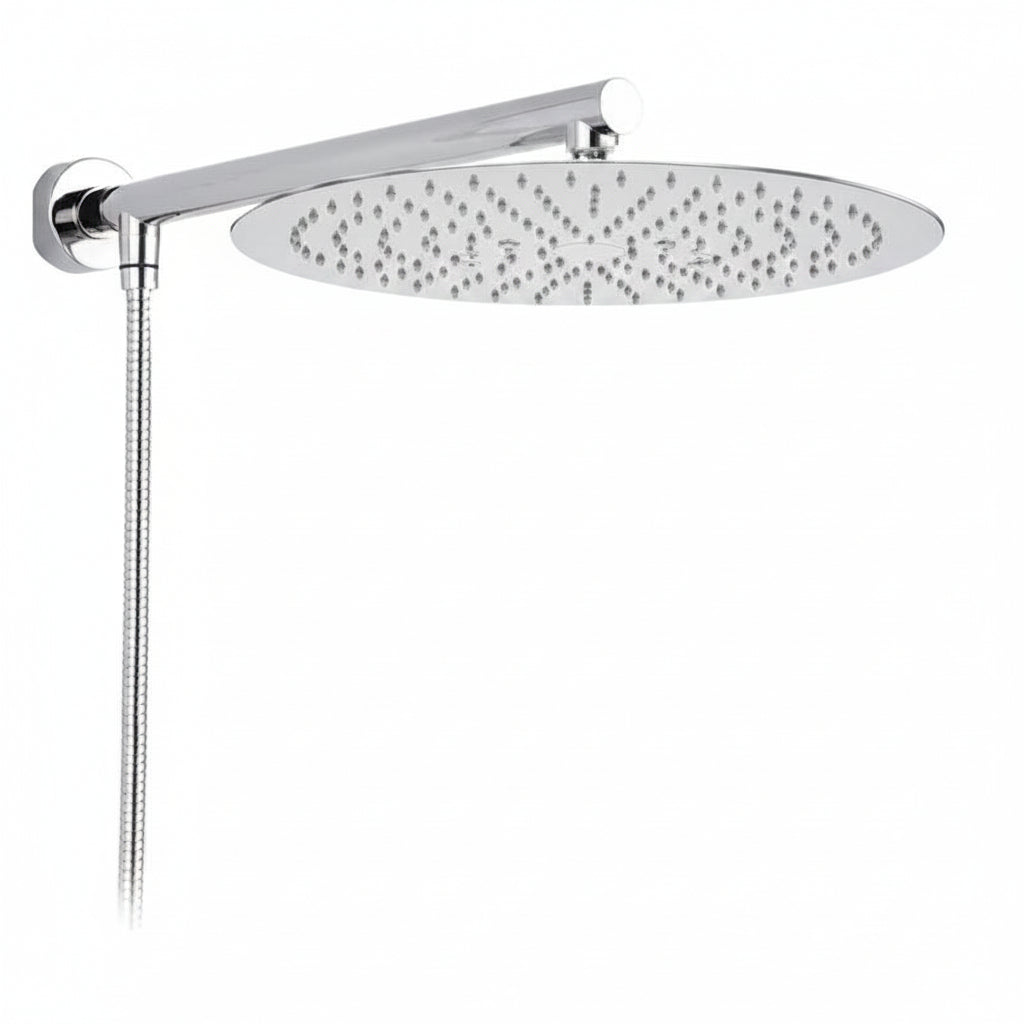 Wall-Mounted Rainfall Shower Head with Ultra-Slim Design and Chrome Finish