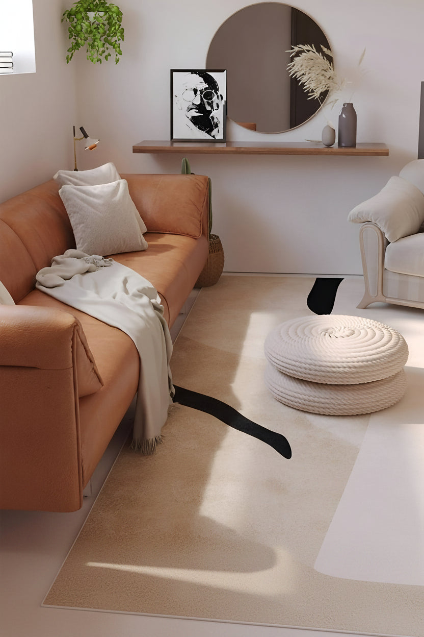 Washable Beige Mixed-Fabric Plush Rug