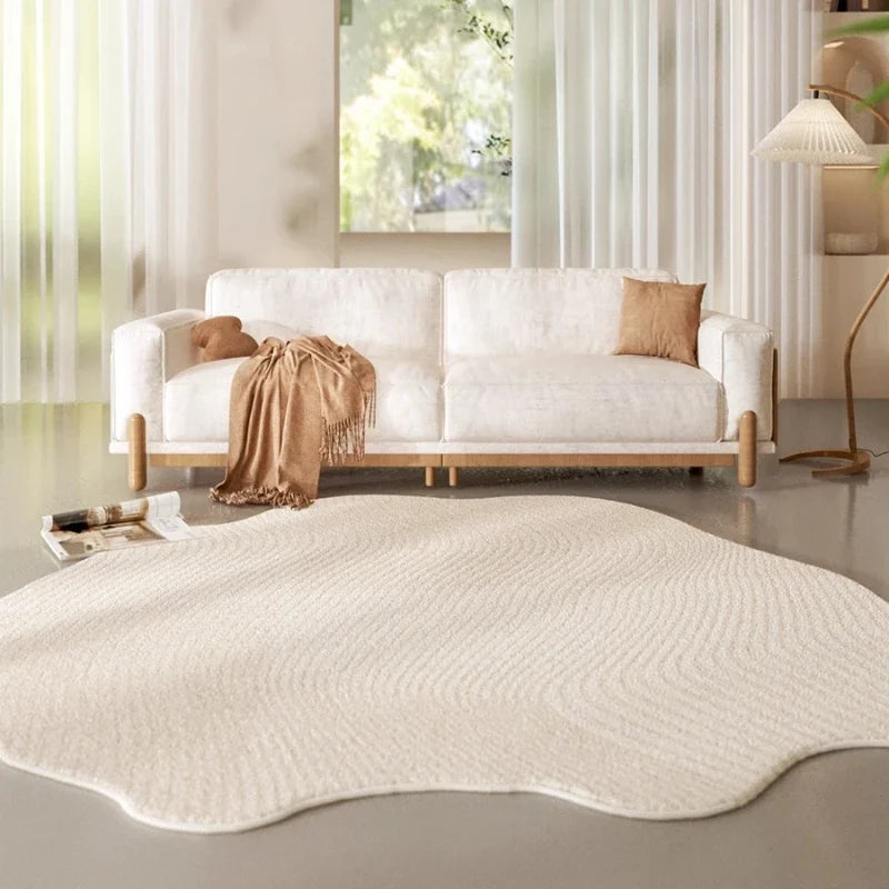 Washable Cream Striped Polyester Rug