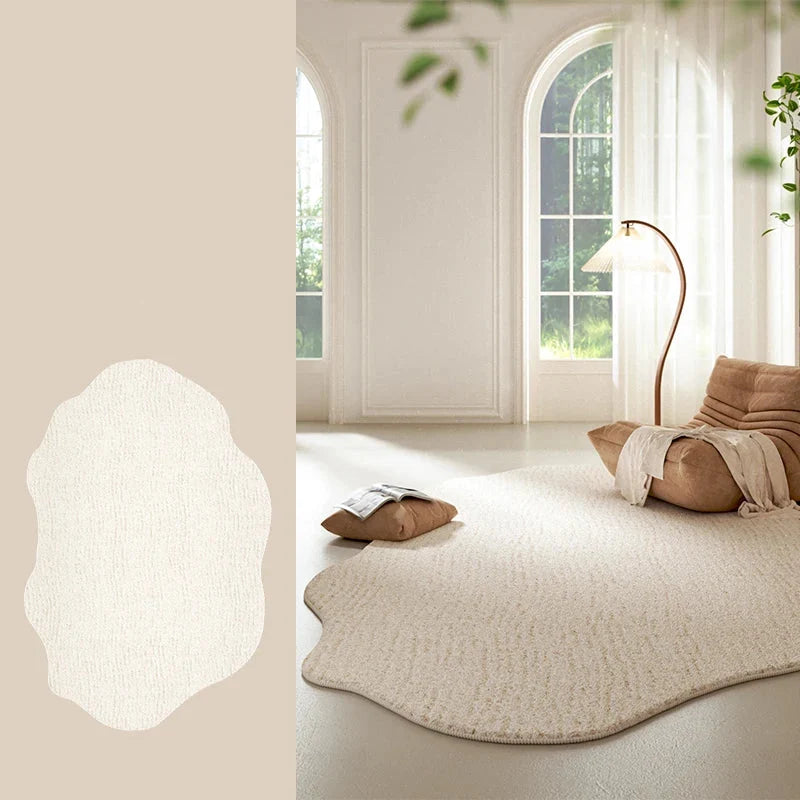 Washable Cream Striped Polyester Rug