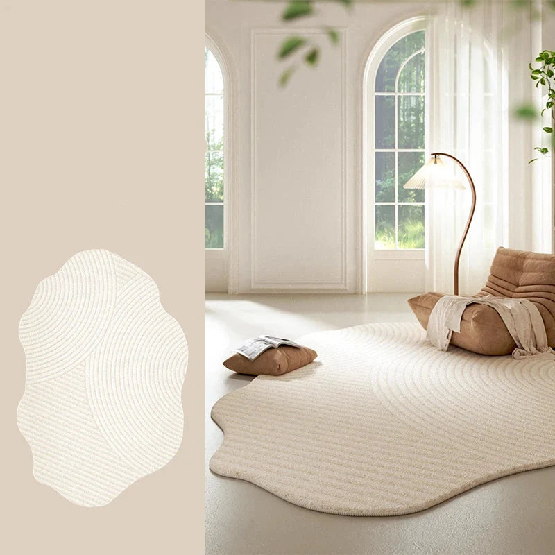 Washable Cream Striped Polyester Rug