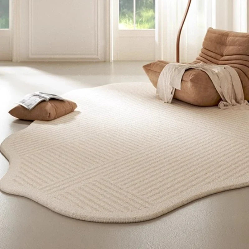 Washable Cream Striped Polyester Rug