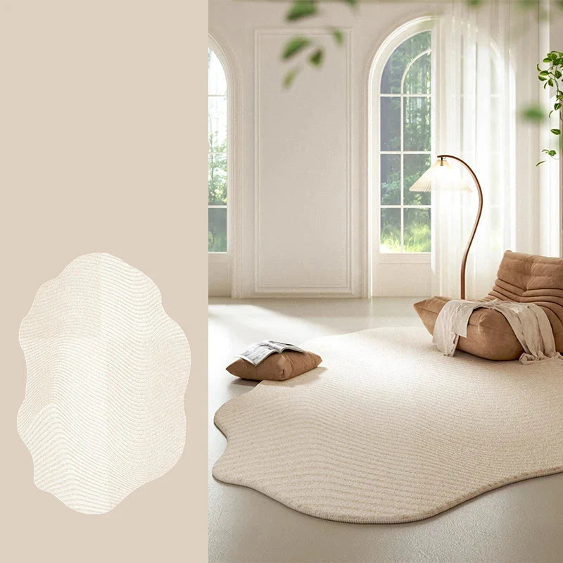 Washable Cream Striped Polyester Rug