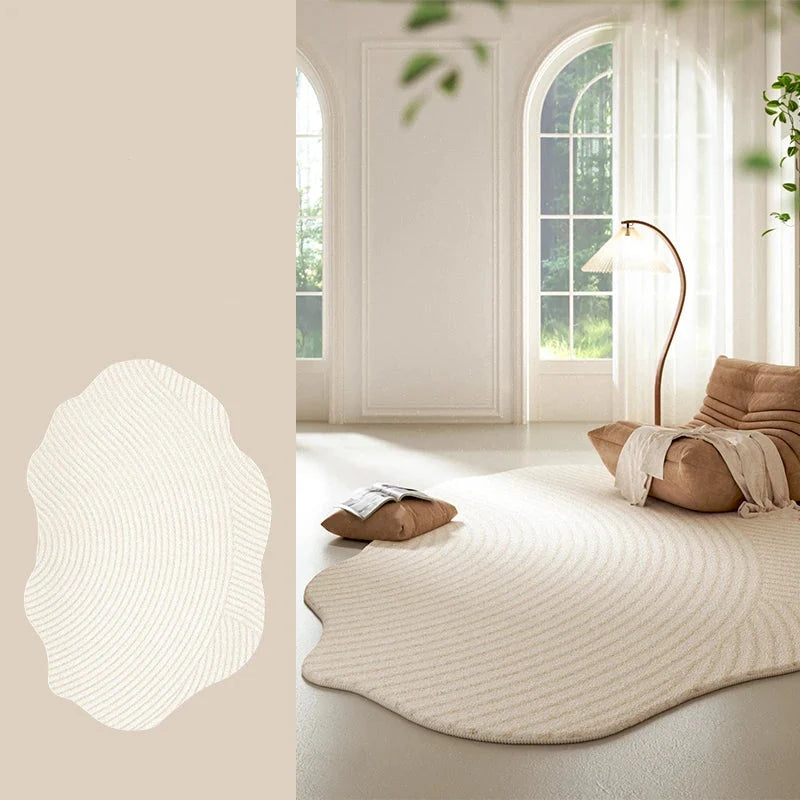 Washable Cream Striped Polyester Rug