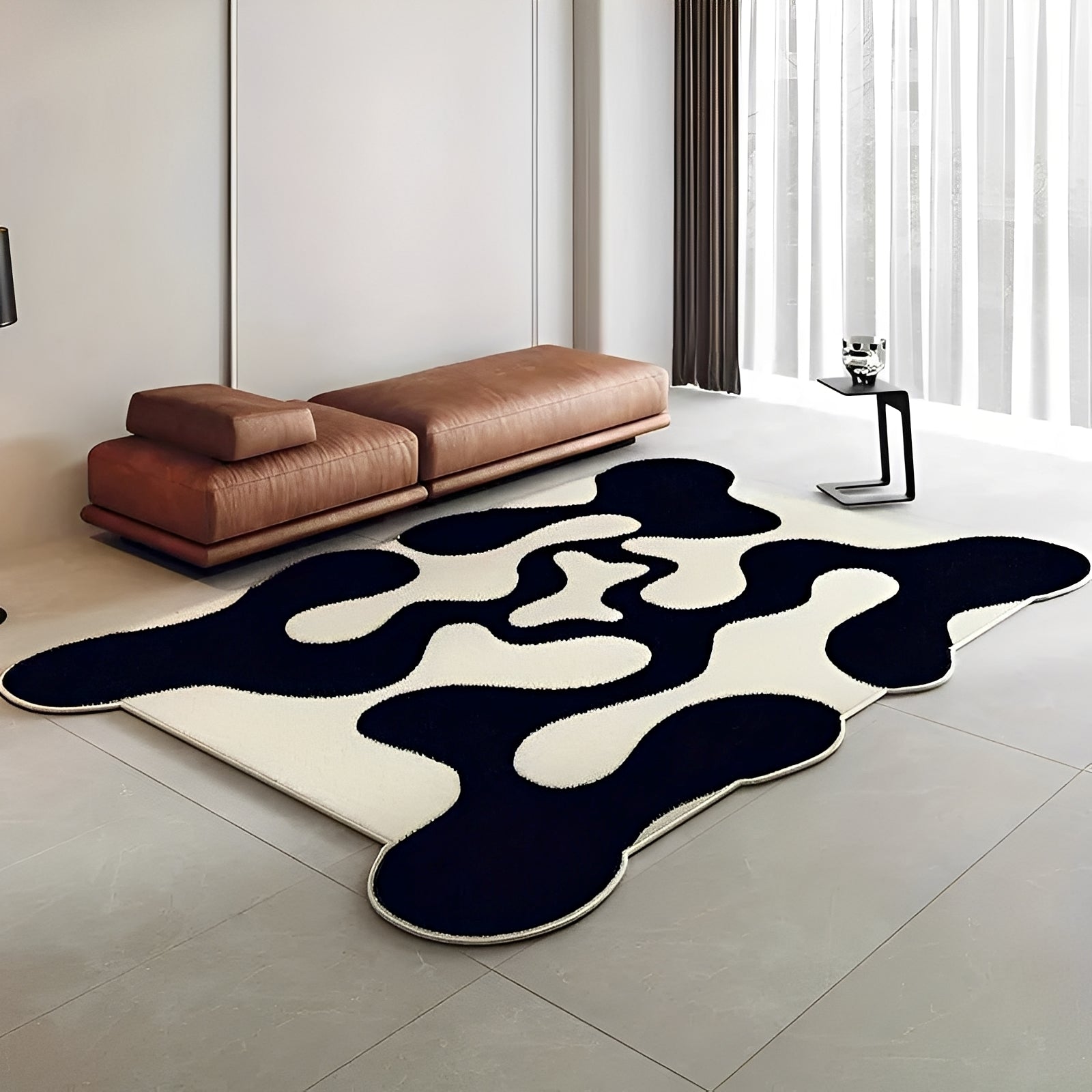 Washable Grey Terry Velvet Area Rug with Modern French-Inspired Design