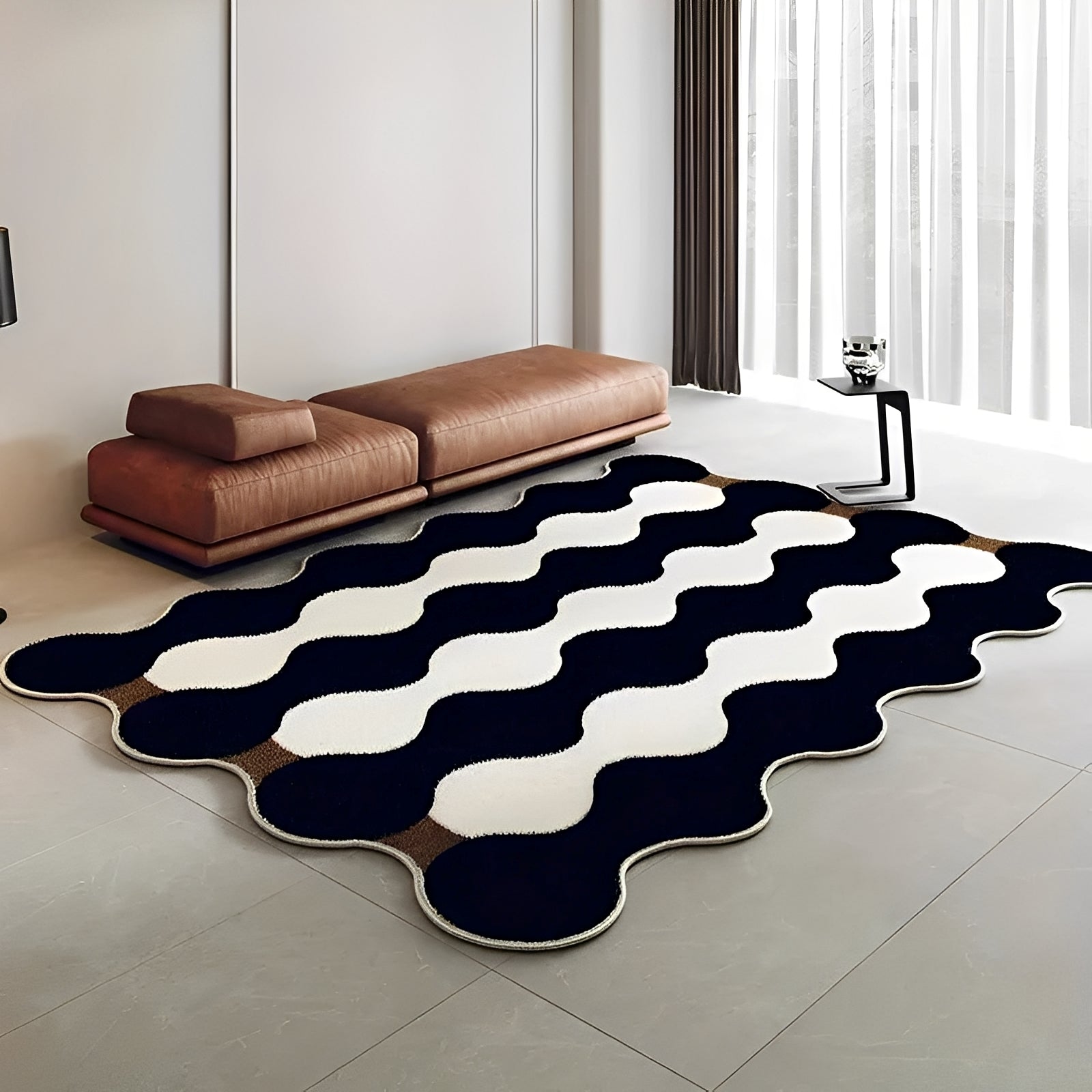 Washable Grey Terry Velvet Area Rug with Modern French-Inspired Design