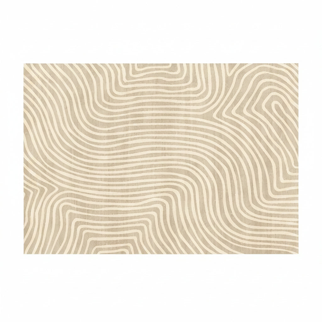 Washable Plush Area Rug in Beige with Modern Striped Design