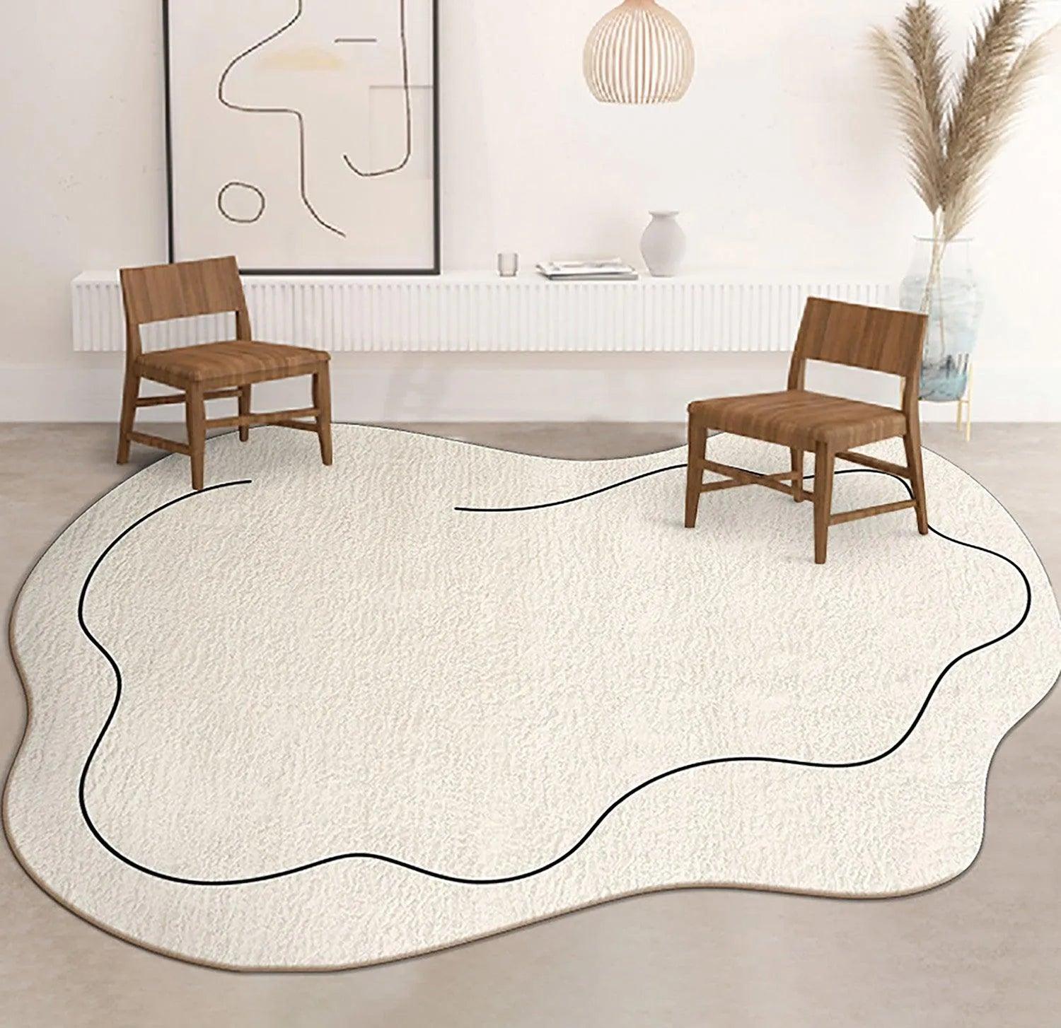 Washable Polyester Area Rug with Modern Cloud Design in Cream