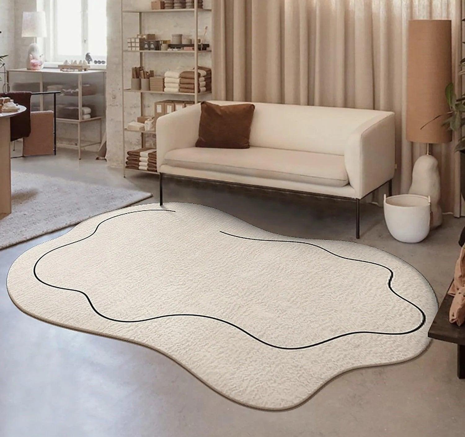 Washable Polyester Area Rug with Modern Cloud Design in Cream