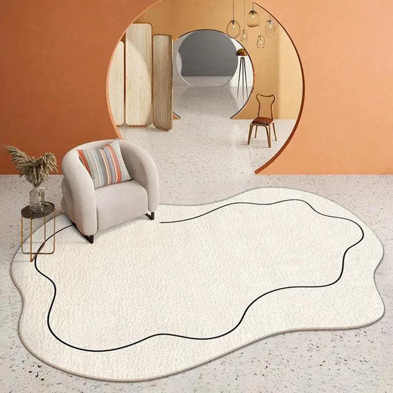 Washable Polyester Area Rug with Modern Cloud Design in Cream