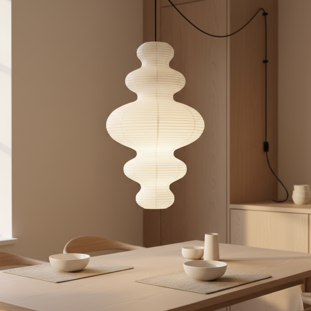 Handcrafted Rice Paper Pendant Light with Bamboo Silk Detail