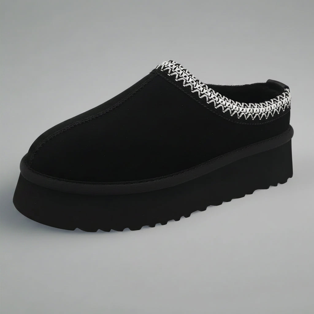 Women's Black Suede Platform Slippers