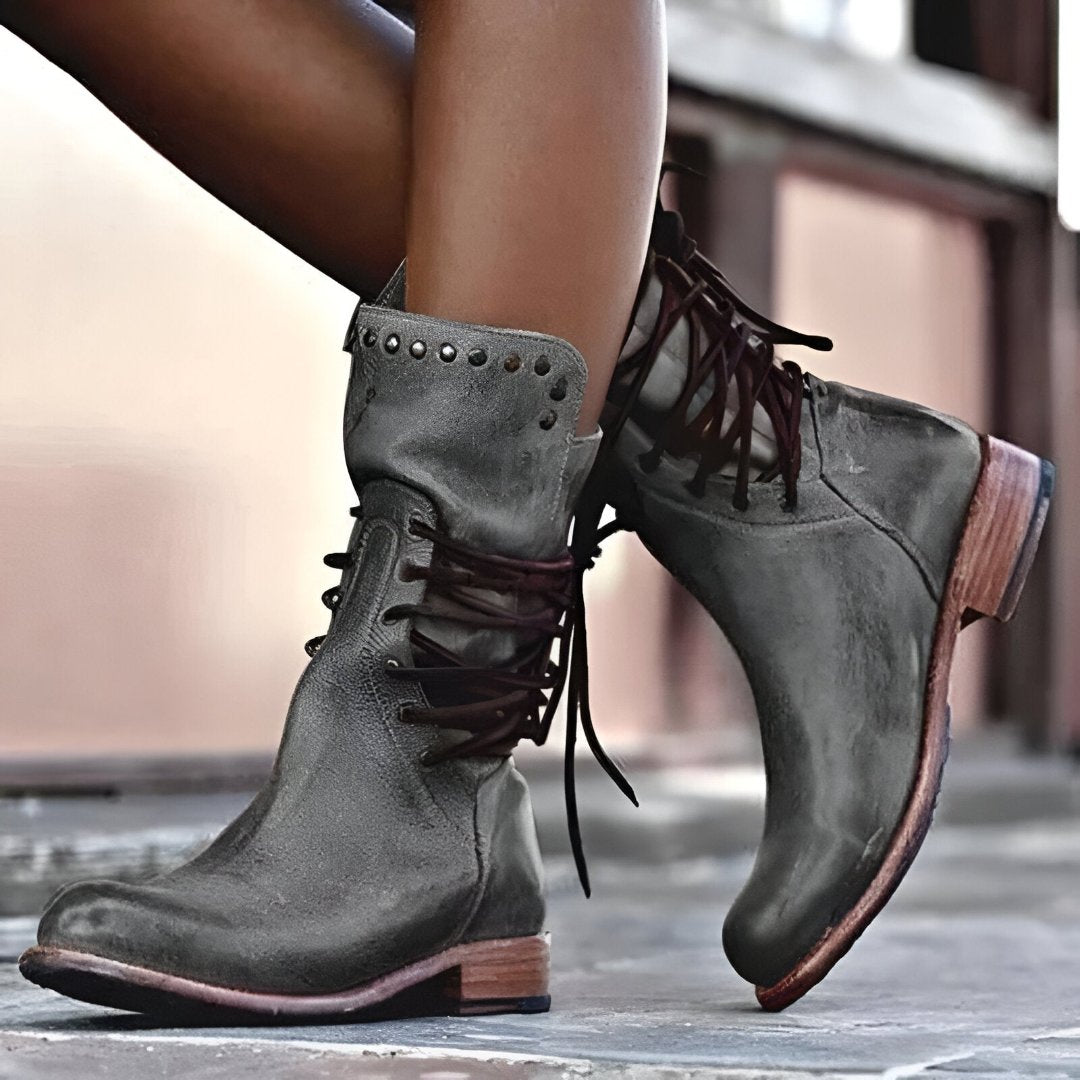 Women's Leather Lace-Up Boots – Trendy Comfortable Design