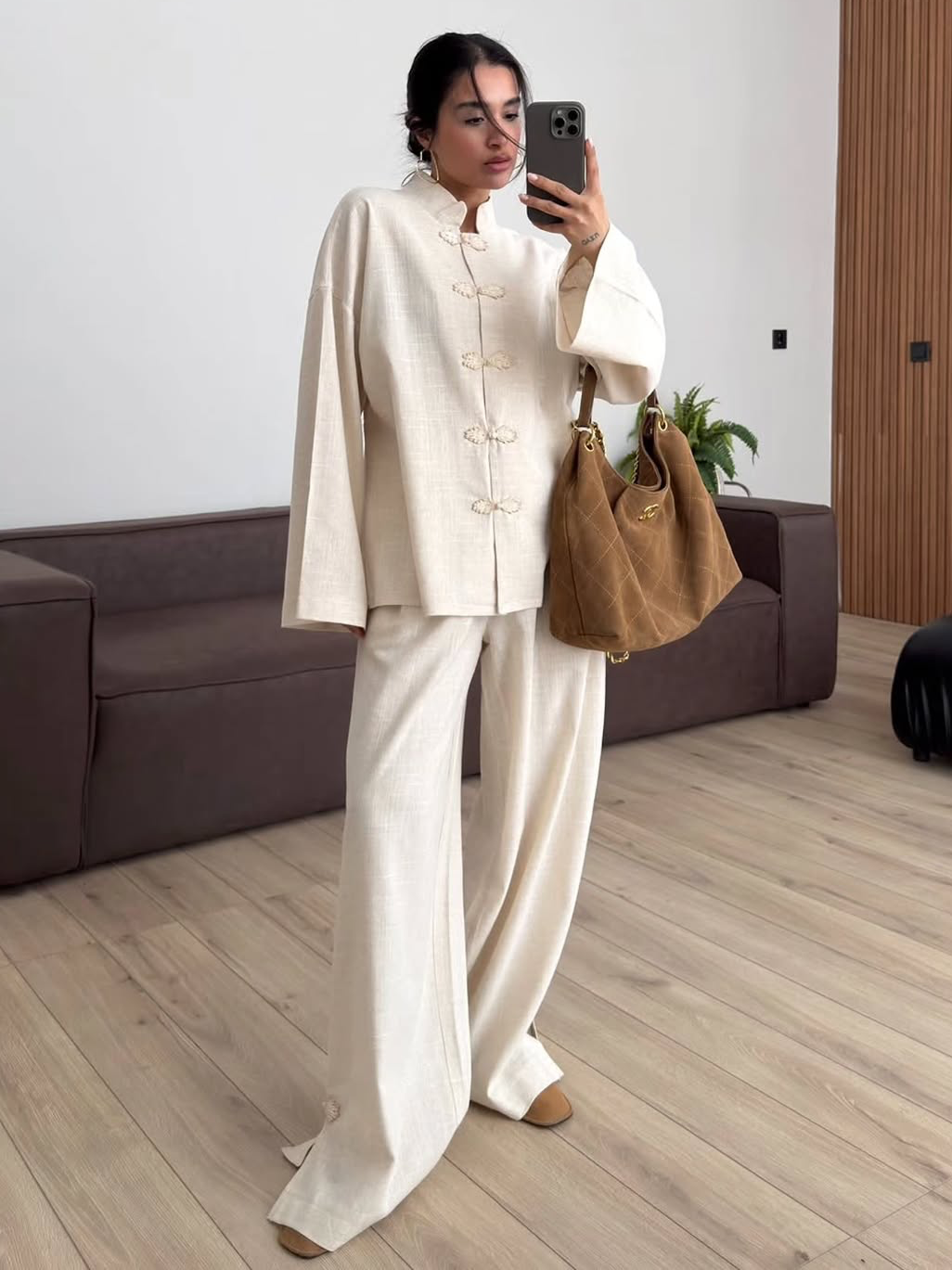 Women’s Linen Blend Shirt and Pants Set