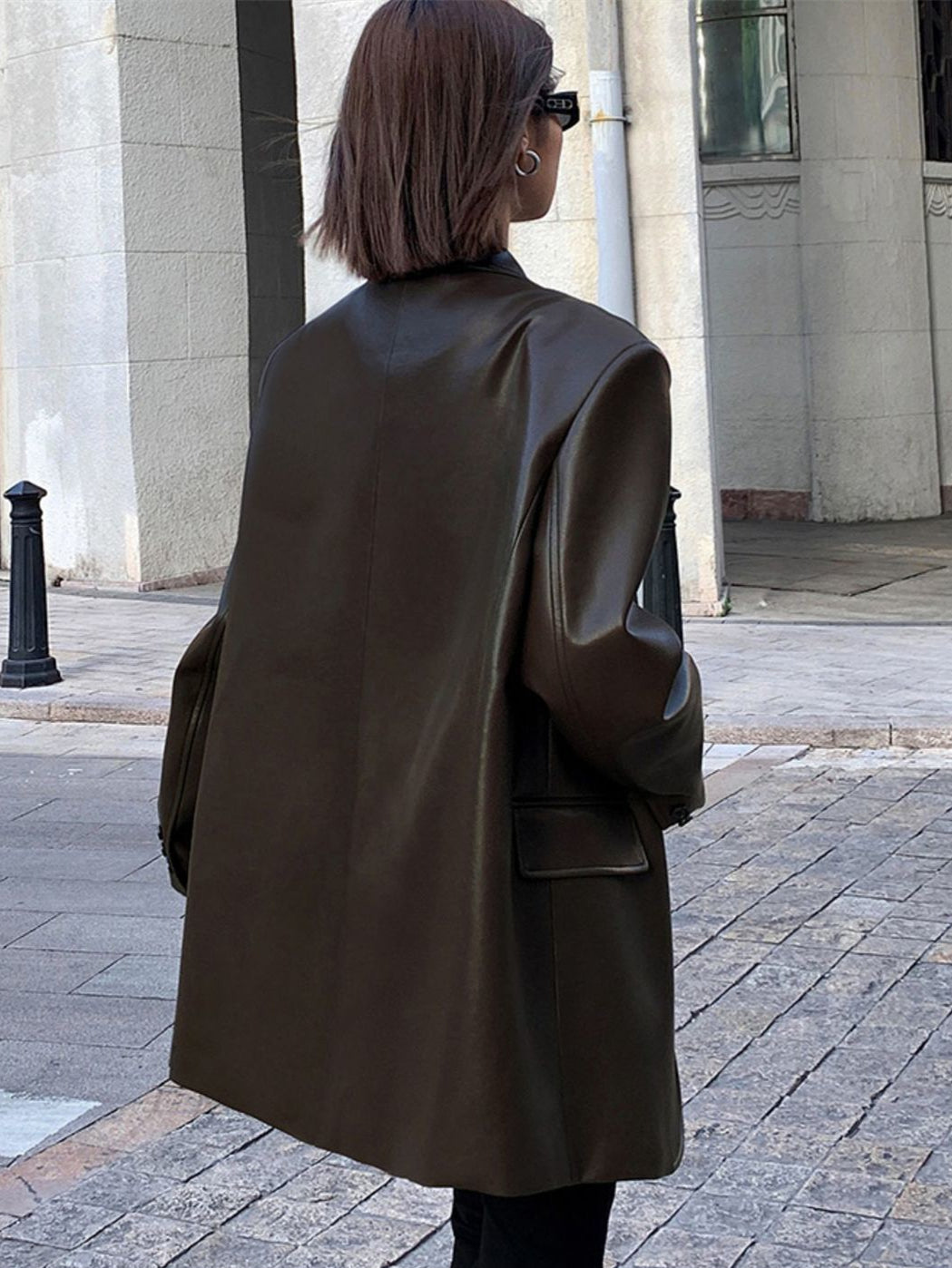 Women’s Long Faux Leather Blazer