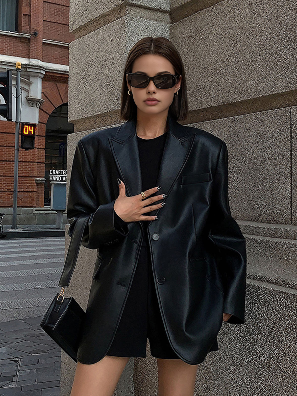 Women’s Long Faux Leather Blazer