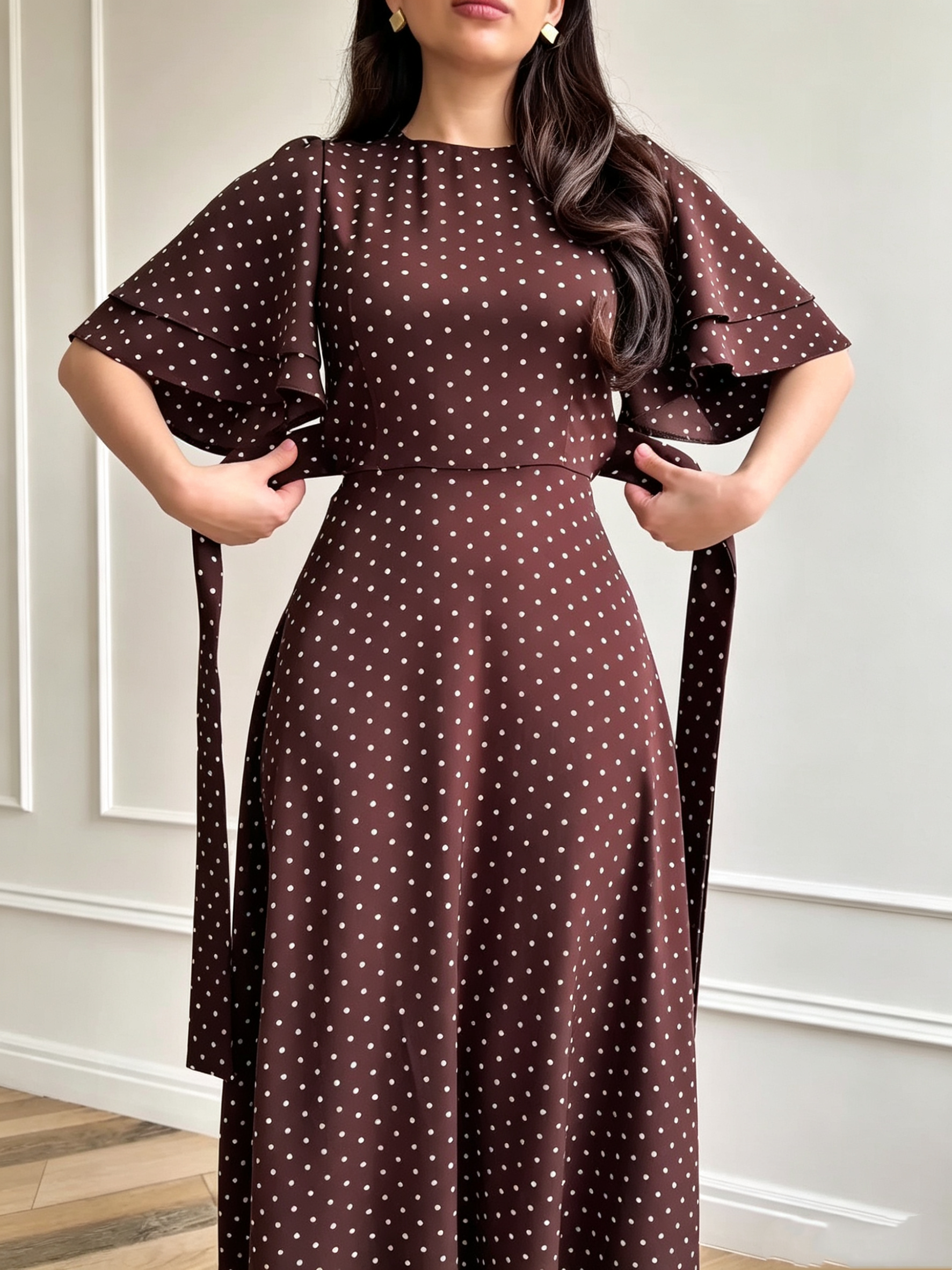 Women's Polka-Dot Satin Tie-Waist Dress – Long Regular Fit