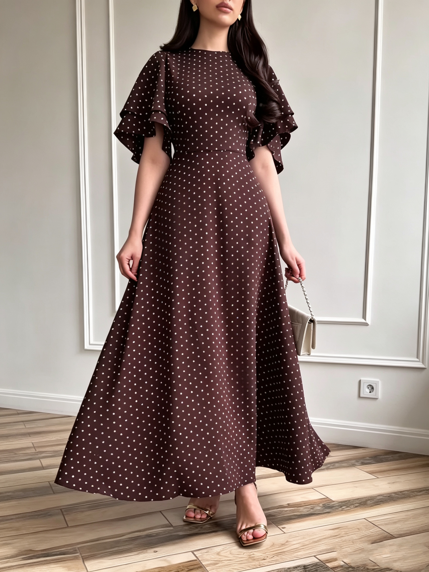 Women's Polka-Dot Satin Tie-Waist Dress – Long Regular Fit