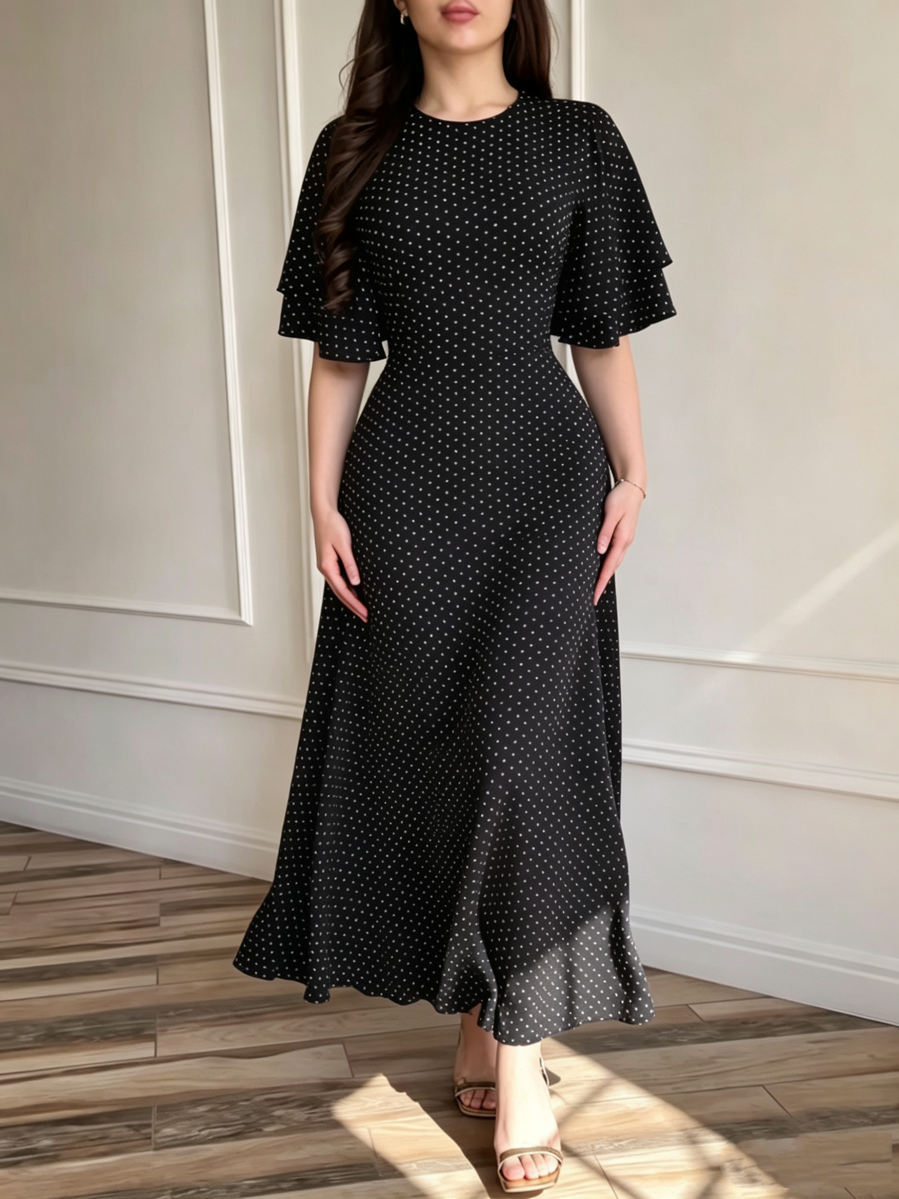 Women's Polka-Dot Satin Tie-Waist Dress – Long Regular Fit