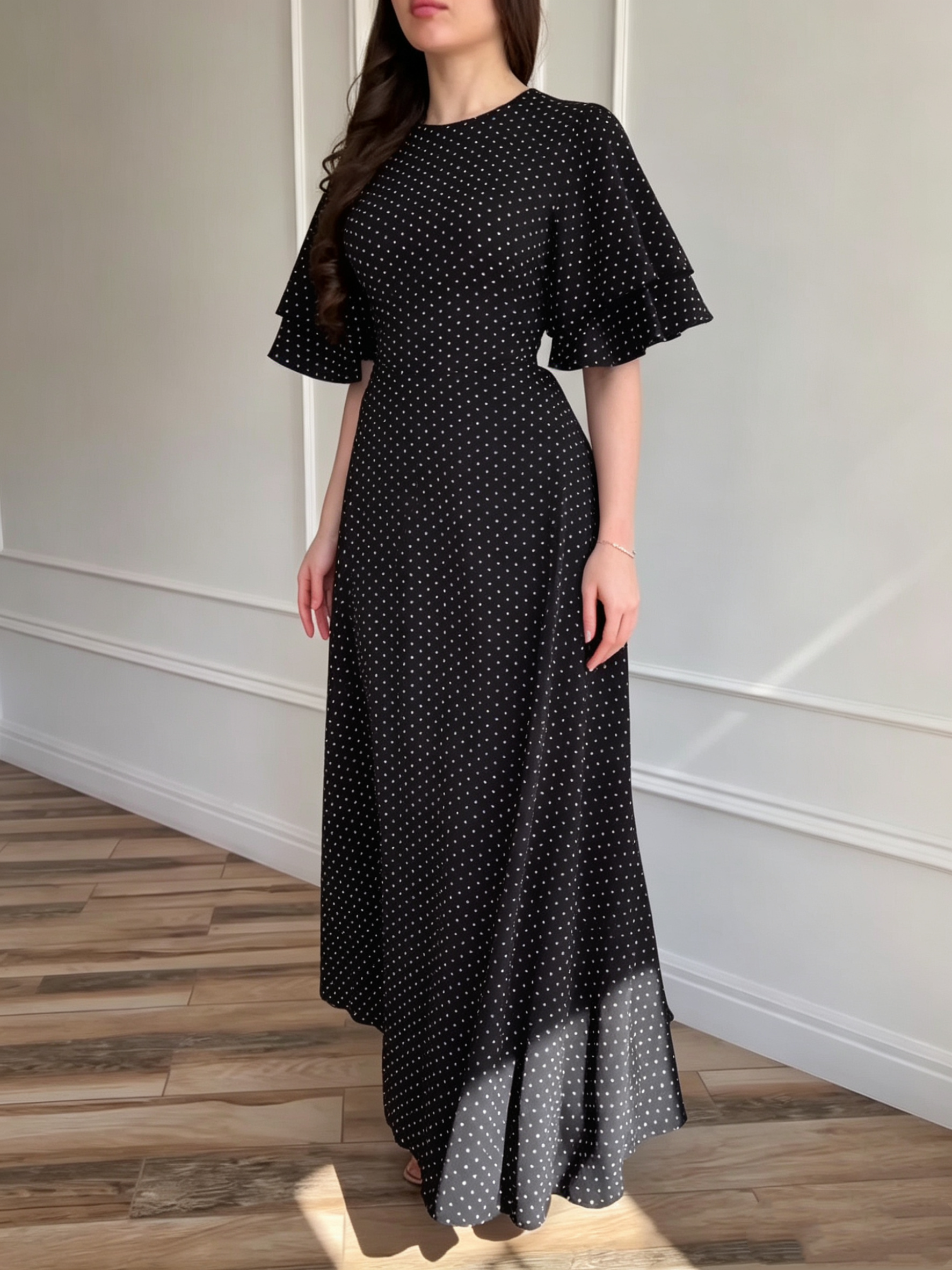 Women's Polka-Dot Satin Tie-Waist Dress – Long Regular Fit