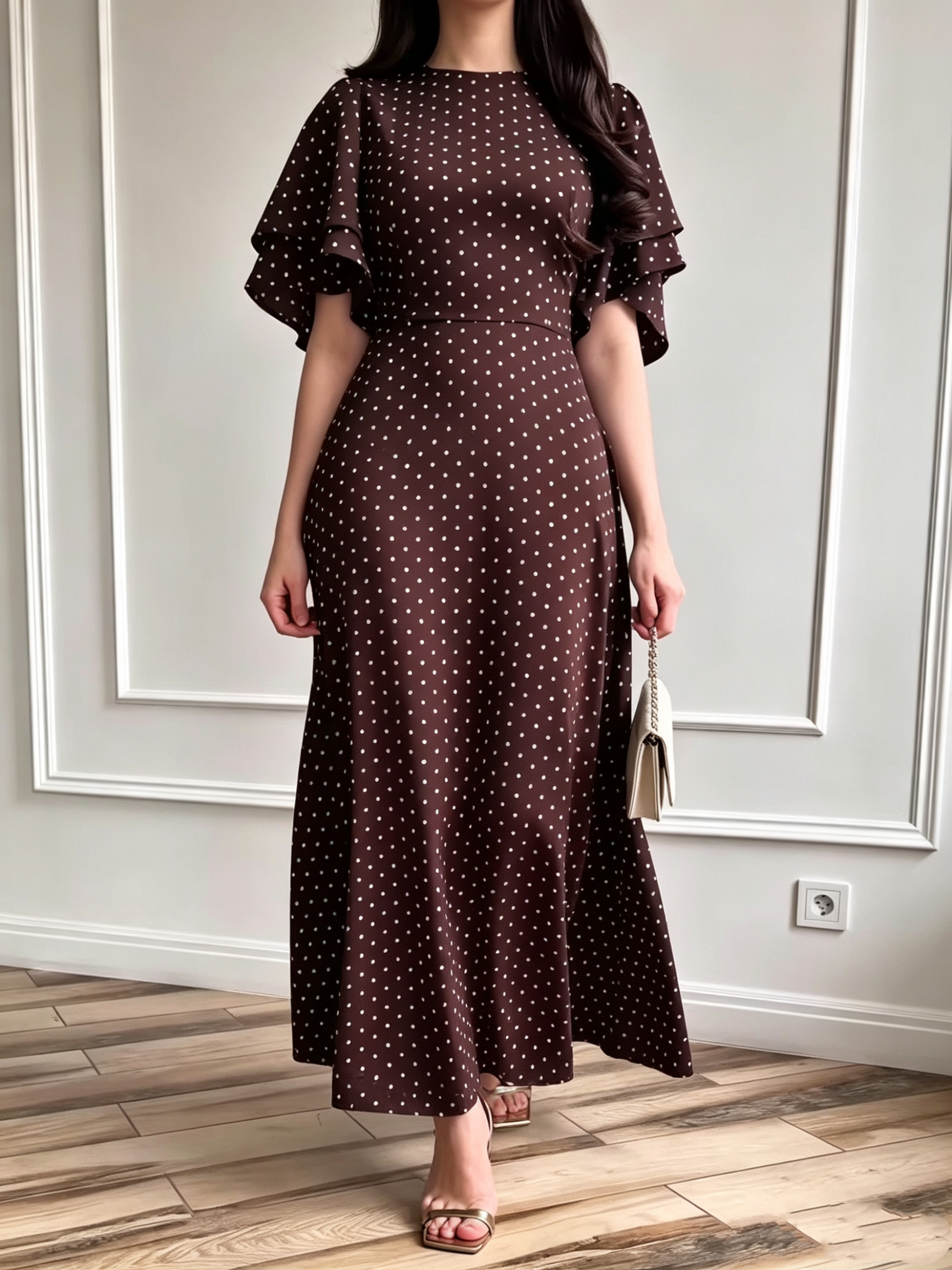 Women's Polka-Dot Satin Tie-Waist Dress – Long Regular Fit