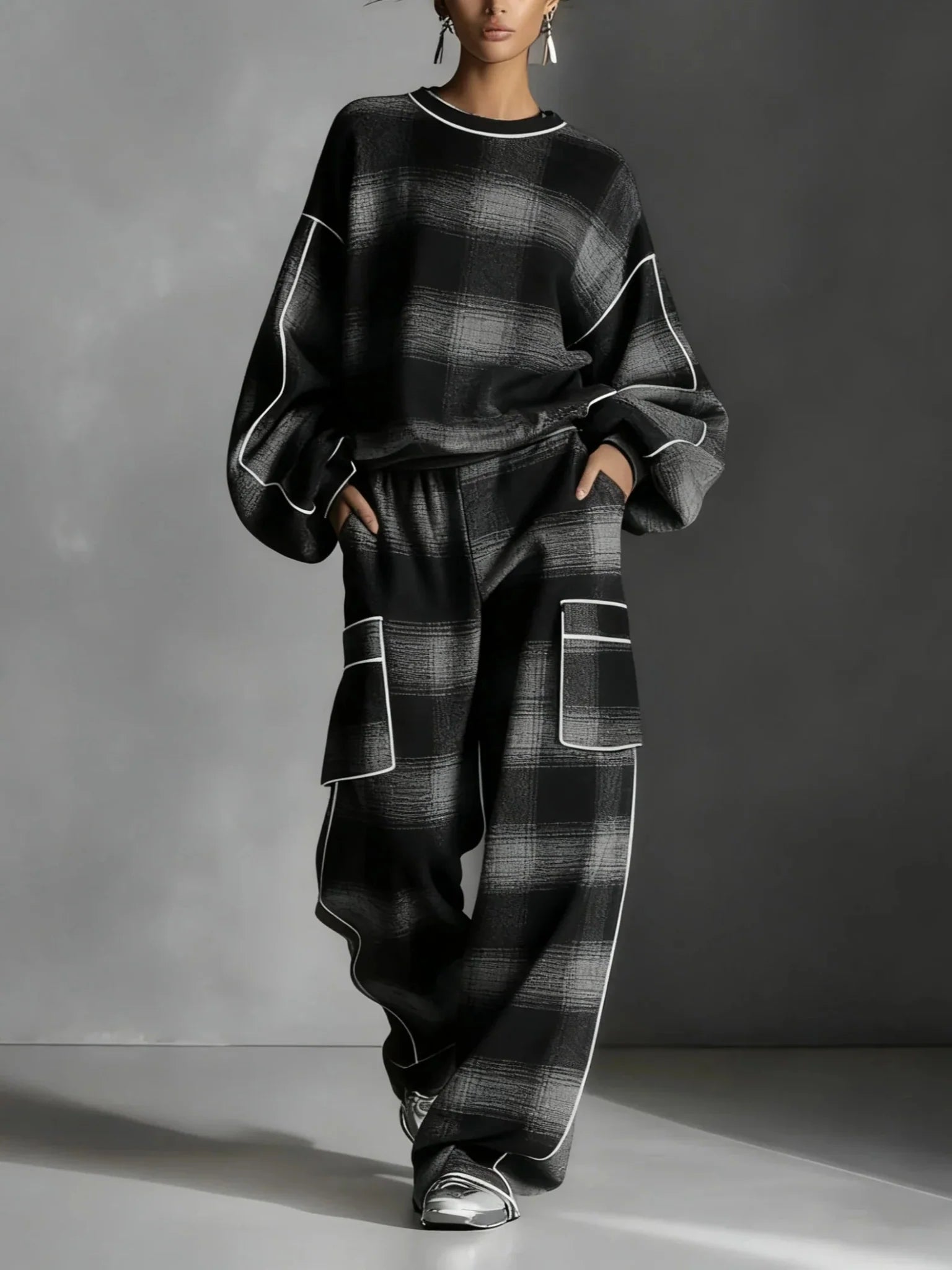 Women’s Oversized Check Two-Piece Lounge Set