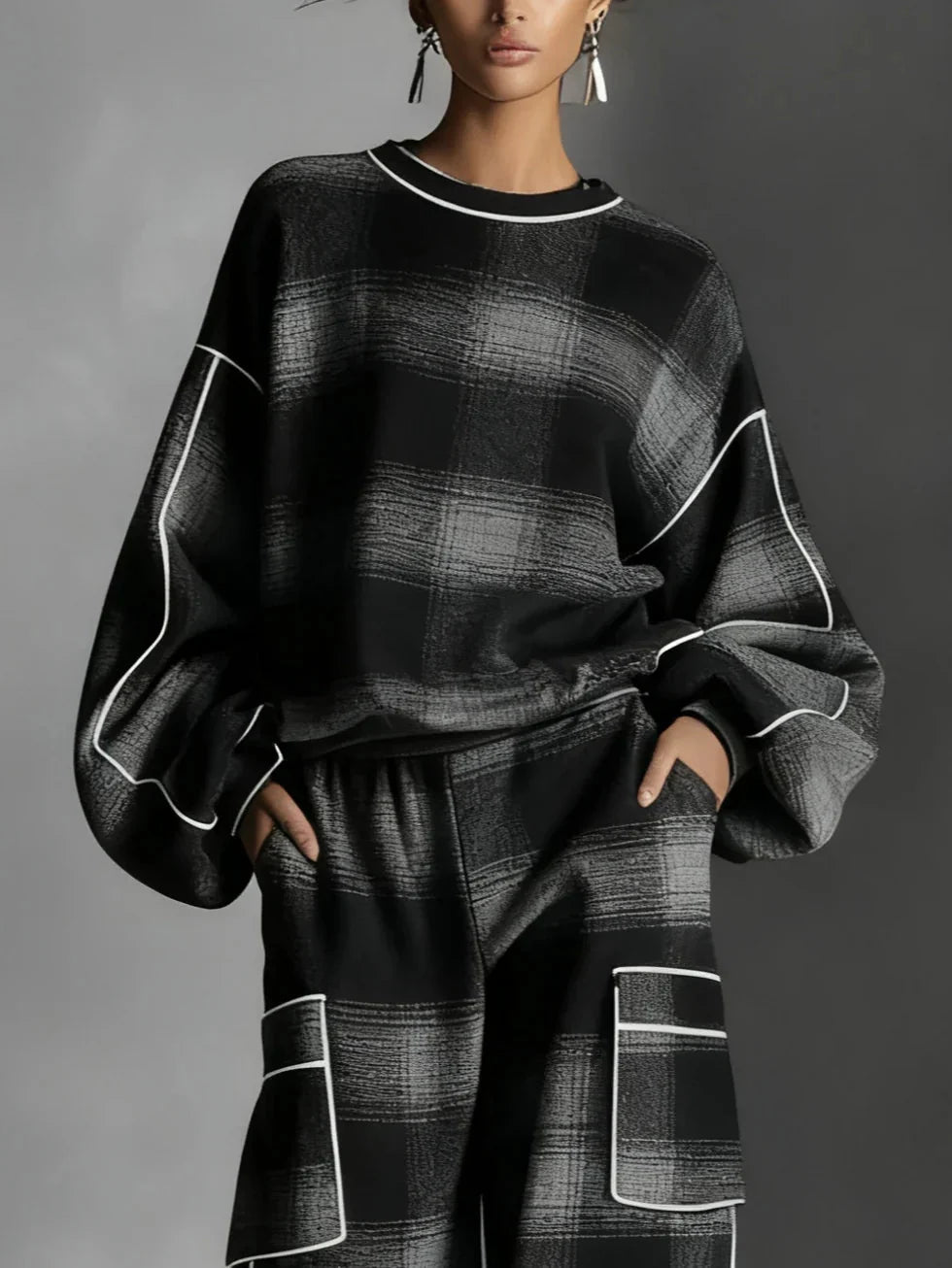 Women’s Oversized Check Two-Piece Lounge Set