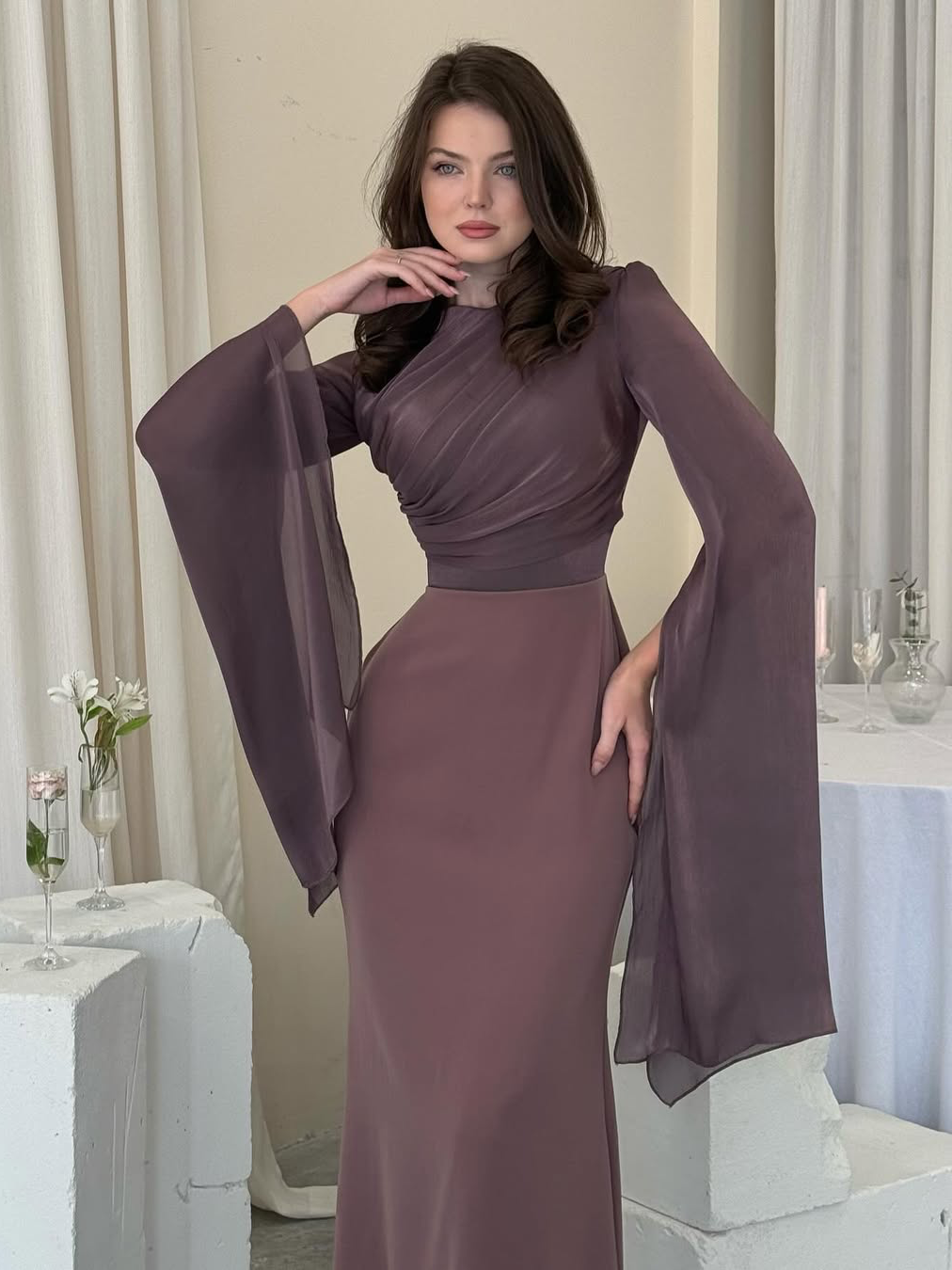 Women's Pleated Maxi Dress – Elegant Slim Fit Design