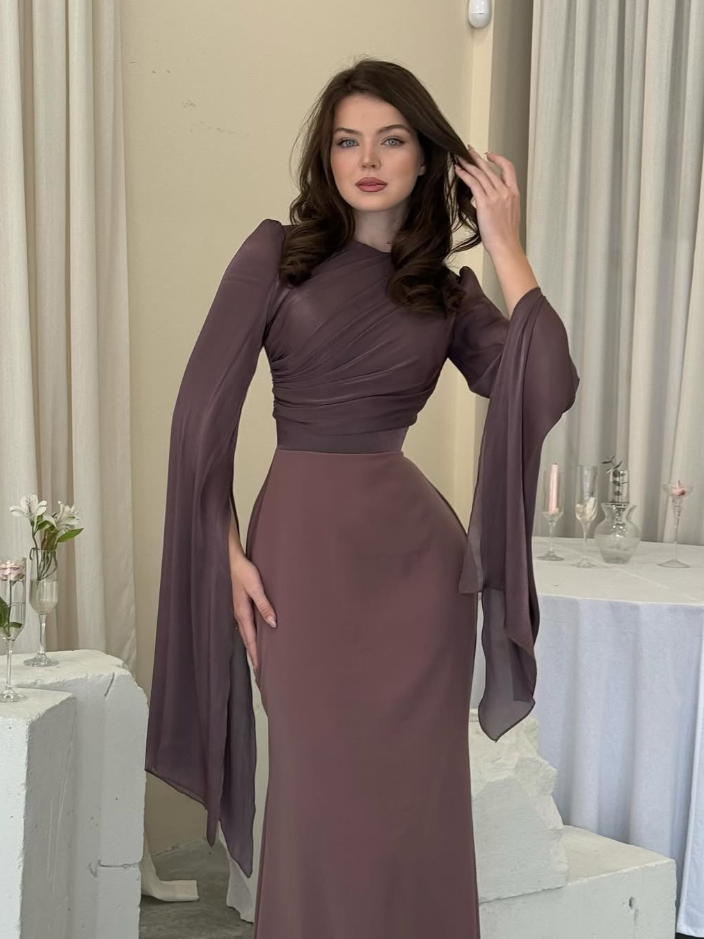 Women's Pleated Maxi Dress – Elegant Slim Fit Design