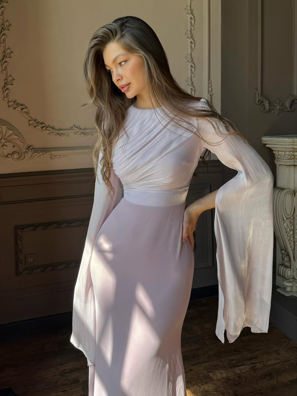 Women's Pleated Maxi Dress – Elegant Slim Fit Design