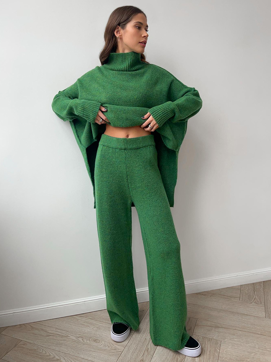 Women's Turtleneck Knit Top and Pants Set