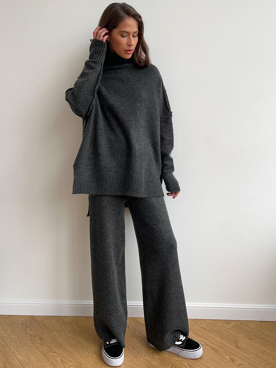 Women's Turtleneck Knit Top and Pants Set