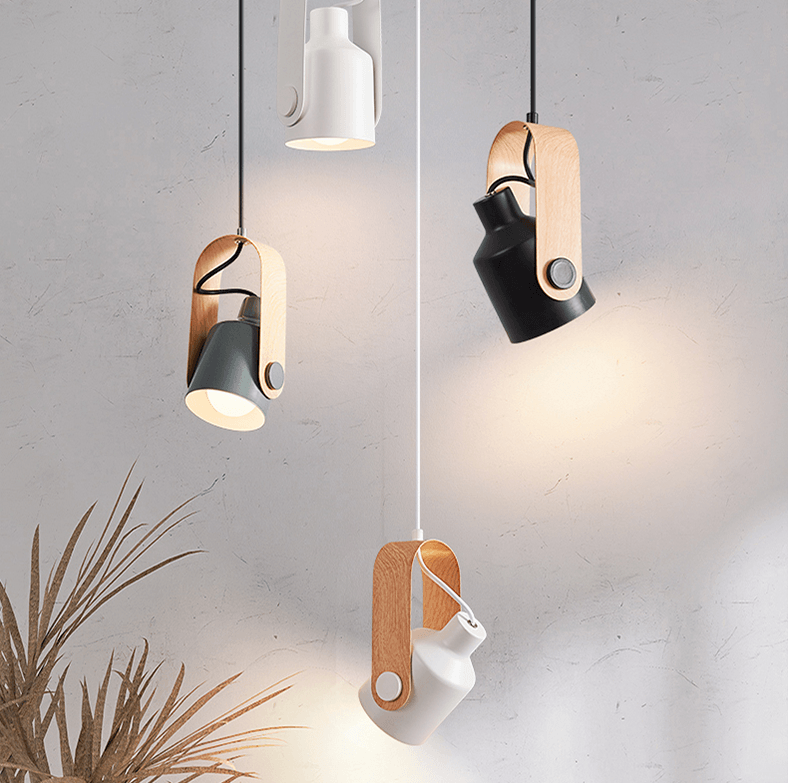 Nordic Wood and Metal LED Pendant Light with Slim Minimalist Design