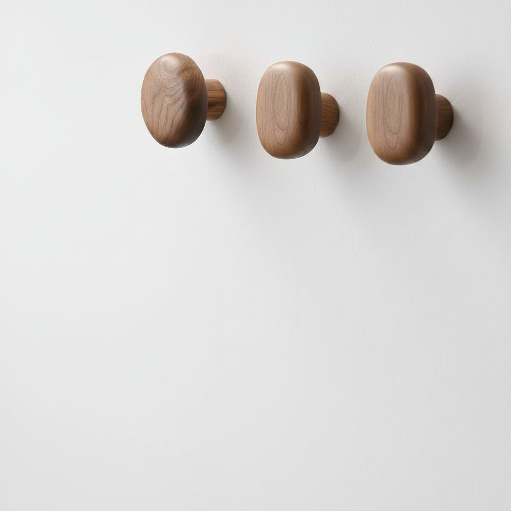 Wooden Wall Hooks Set – 4 Round Solid Wood Coat Hooks in Natural Finish