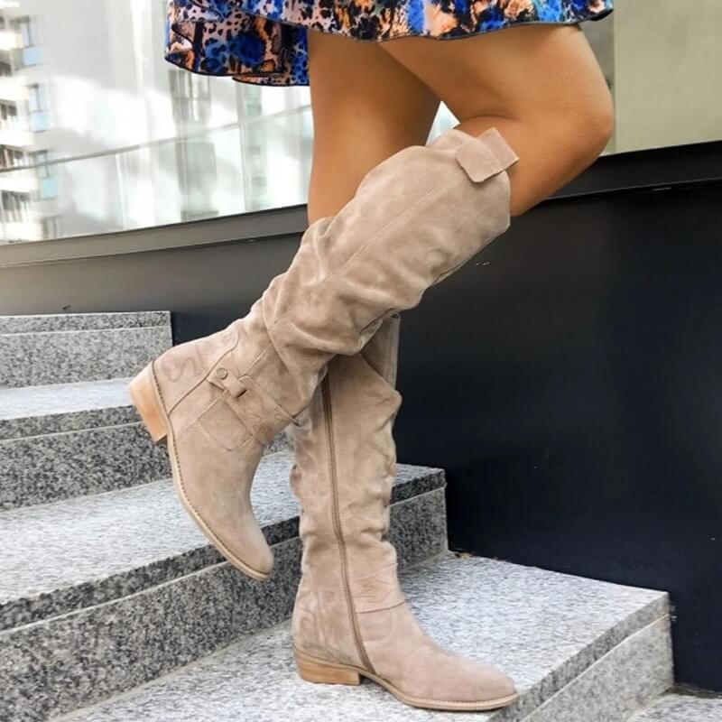 Women's Faux Suede Boots – Round Toe, Square Heel & Gel Insole